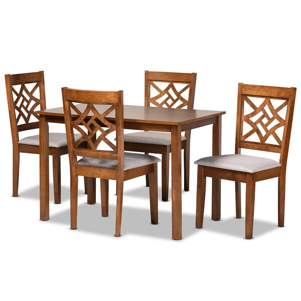 Baxton Studio Nicolette Modern and Contemporary Grey Fabric and Walnut Brown Finished Wood 5-Piece Dining Set 176-11387-8959-Zoro - main